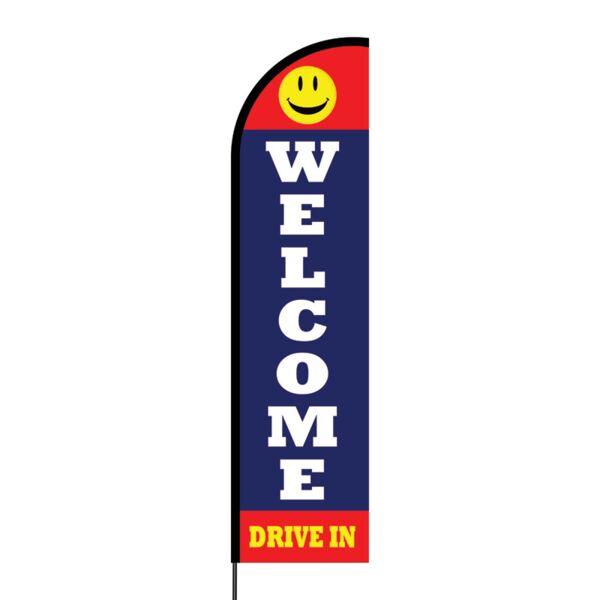 Welcome Drive-in Flex Banner Flag - 16ft (Single Sided) Thumbnail